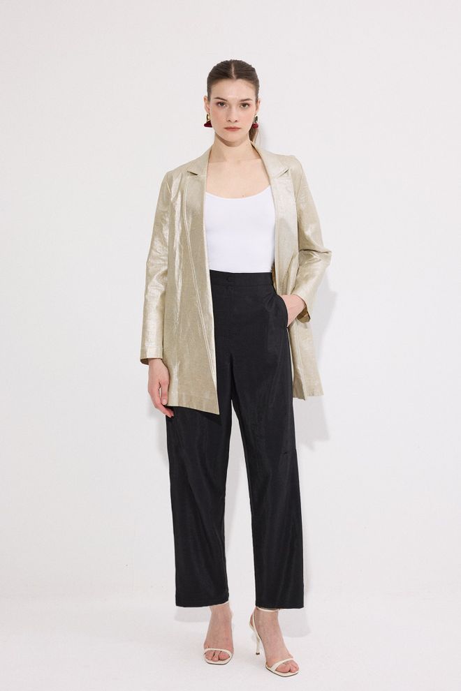 Touche Prive Black Elegant Buttoned Tapered Pants Wholesale Clothing Formal