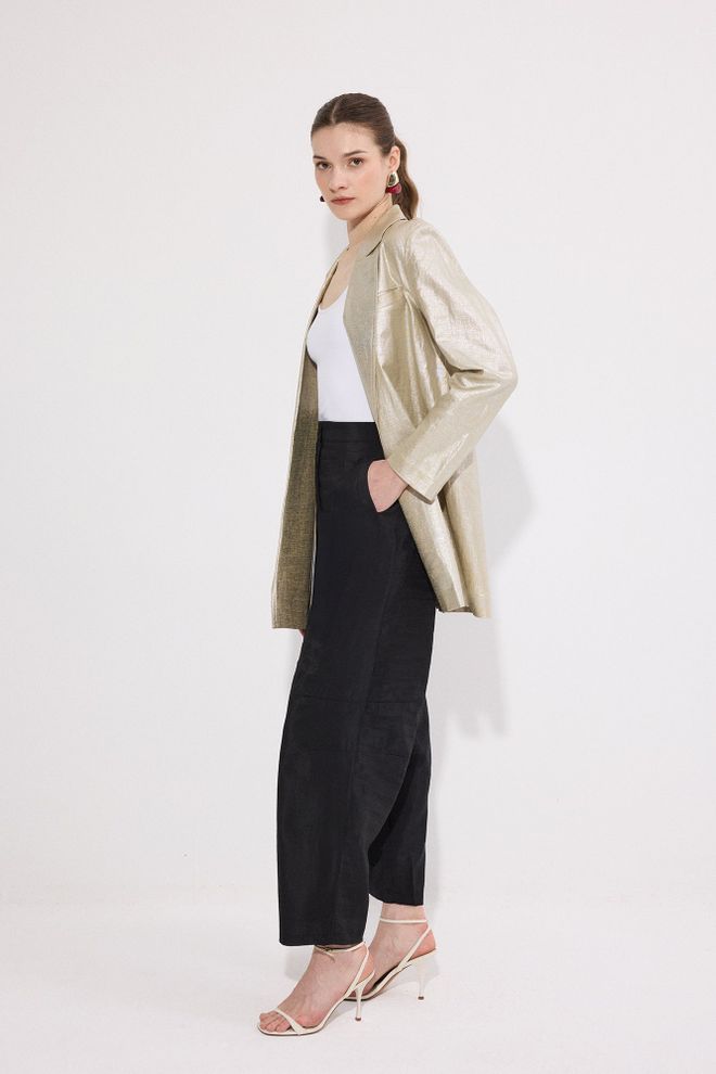 Touche Prive Black Elegant Buttoned Tapered Pants Wholesale Clothing 1