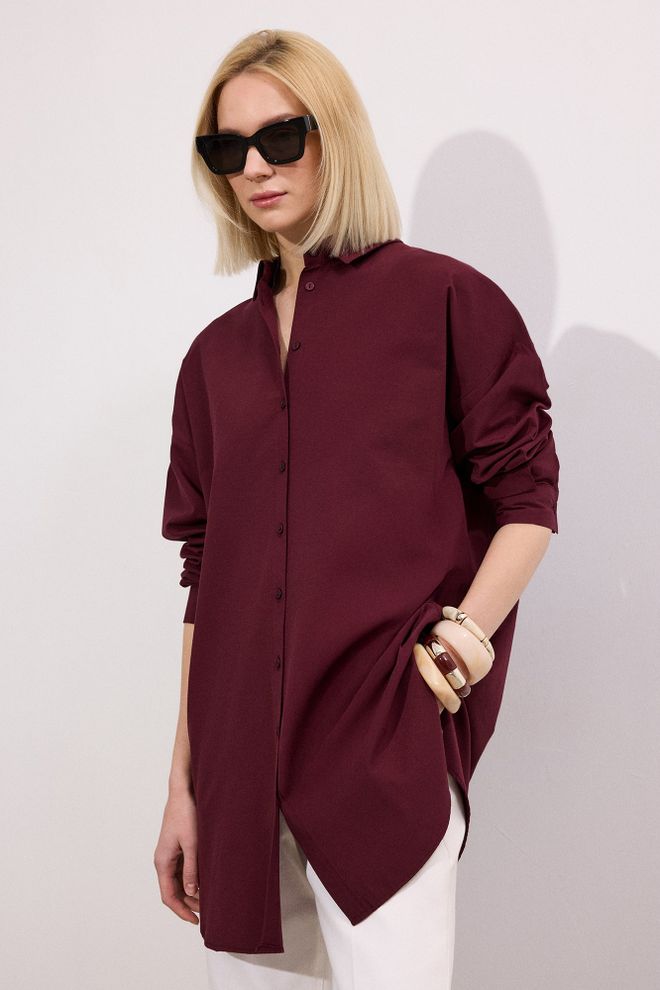 Touche Prive Camisa Rojo Clarete Con Cuello Polo Y Ajuste Sobredimensionado Ropa al por mayor Casual