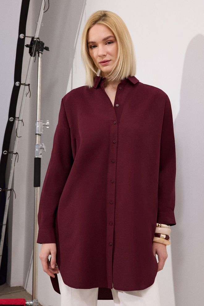 Touche Prive Бордовая Рубашка С Водолазкой И Негабаритным Кроем Оптовая продажа одежды Весна
