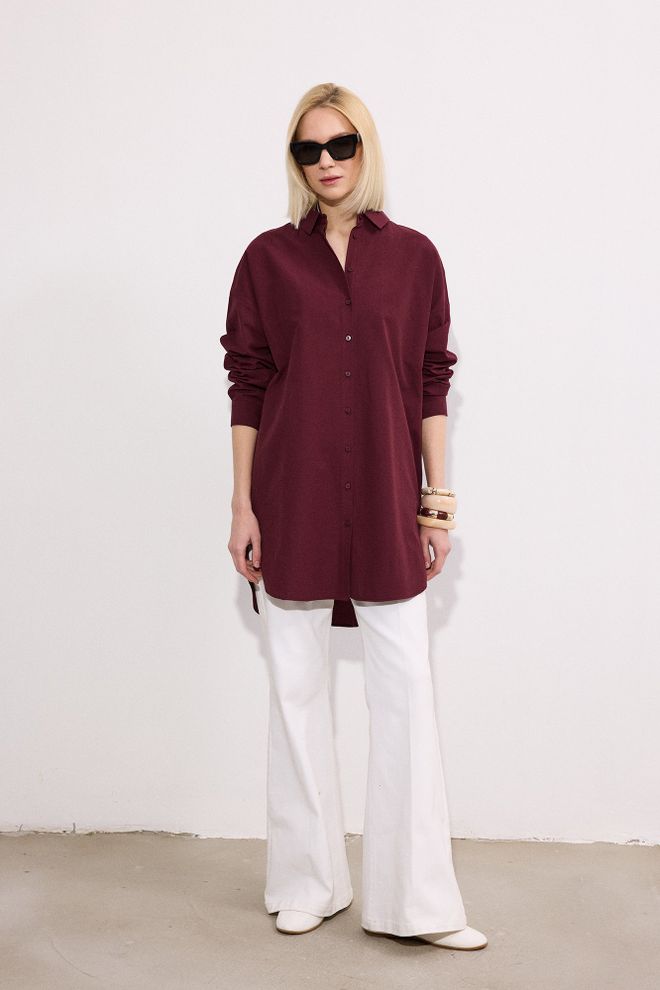 Touche Prive Бордовая Рубашка С Водолазкой И Негабаритным Кроем Оптовая продажа одежды Бездельничать
