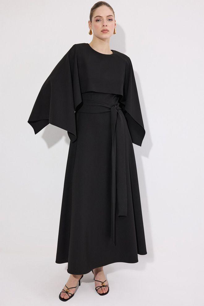 Touche Prive Robe Noire Élégante Ligne A Longueur Au Sol Vêtements en gros Modeste