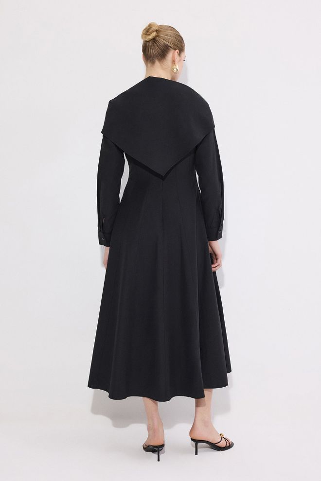 Touche Prive Robe Midi Noire Élegante A Line À Manches Longues Vêtements en gros Modeste