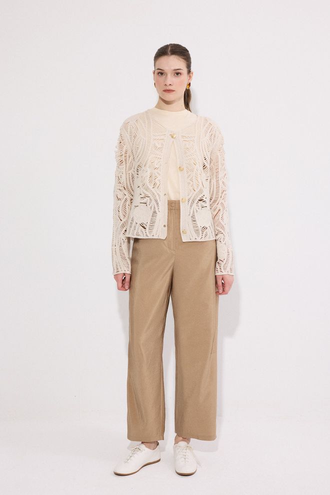 Touche Prive Beige Pants Straight Leg High Waist Chinos Wholesale Clothing 1