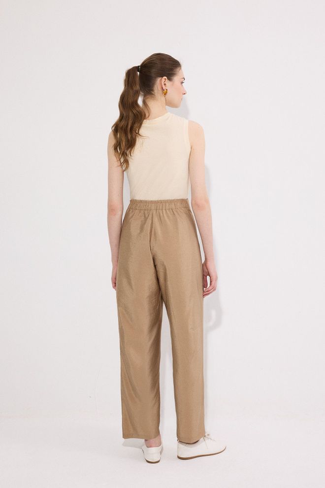 Touche Prive Beige Pants Straight Leg High Waist Chinos Wholesale Clothing Elegant