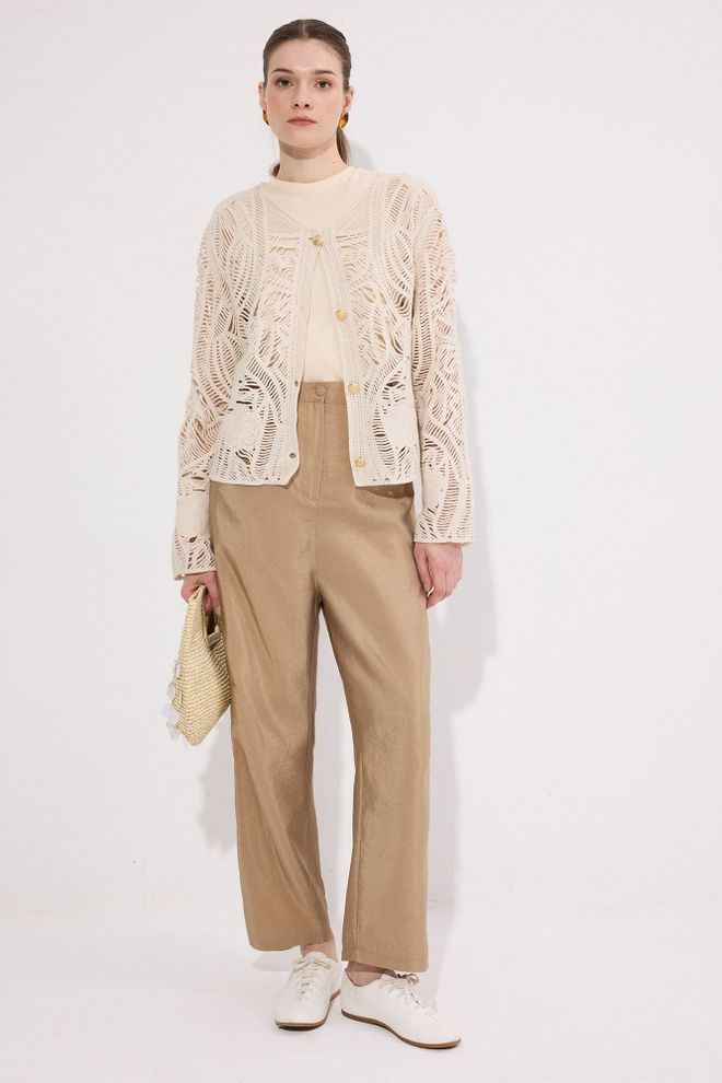 Touche Prive Pantalon Beige Jambe Droite Taille Haute Chinos Vêtements en gros Décontracté