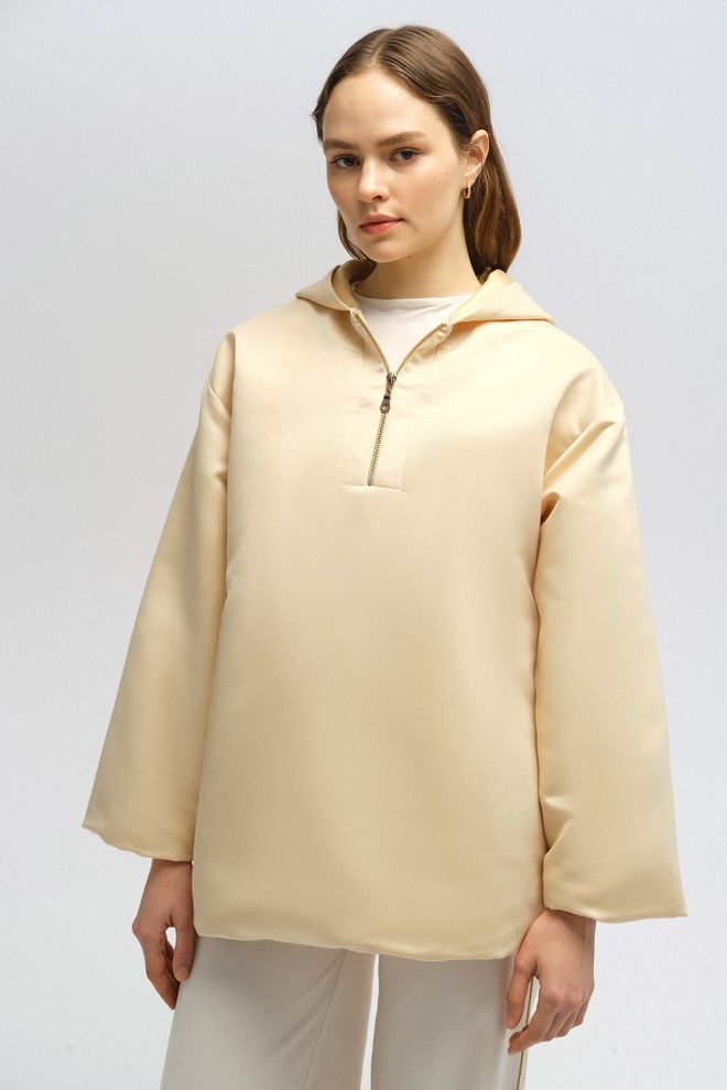 Touche Prive Beżowa Bluza Oversize Z Kapturem Hurtowa sprzedaż odzieży Skromny