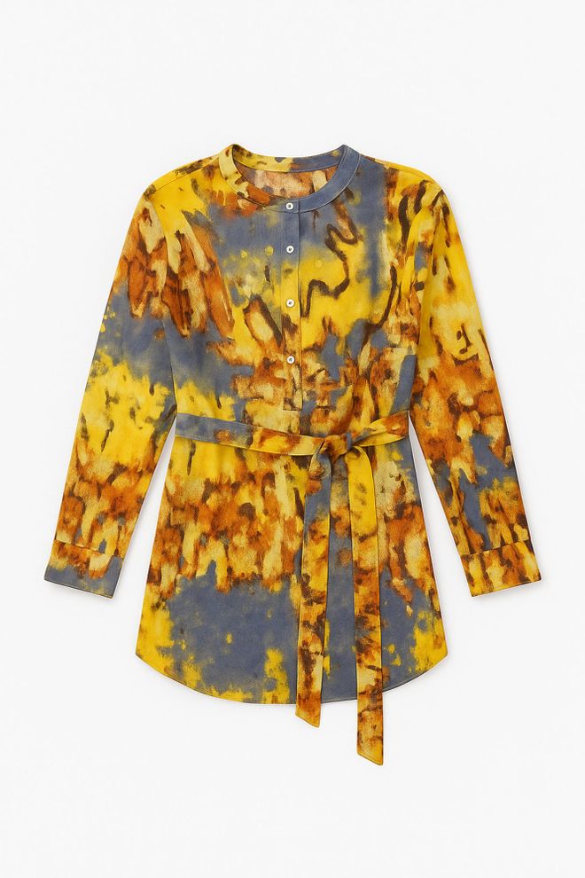 Touche Prive Желтая Туника С Длинным Рукавом На Пуговицах Узор Мазки Кистью Оптовая продажа одежды Скромный