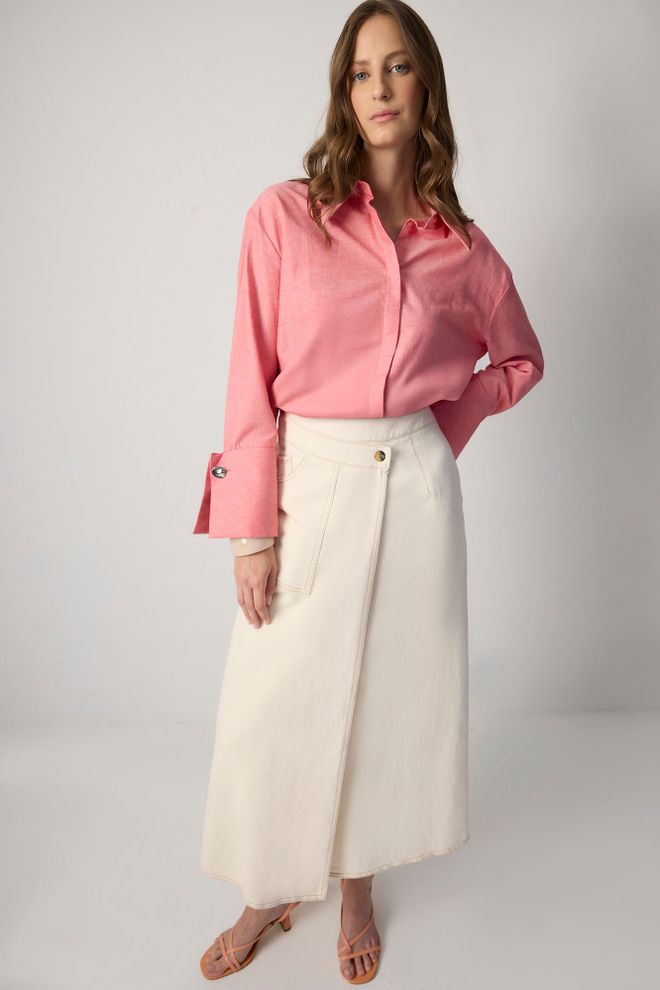 Touche Prive Юбка Экрю Элегантная Миди На Запахе С Высокой Талией На Пуговицах Оптовая продажа одежды Повседневный