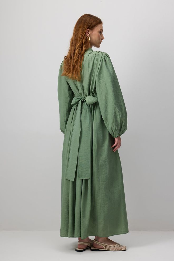 Touche Prive Элегантное Зеленое Макси Платье рубашка С Баллонными Рукавами Оптовая продажа одежды Скромный