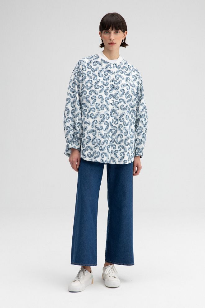 Touche Prive Balta Paisley Viršutinė Marškinėlių Švarkas Su Saga Didmeninė prekyba drabužiais Kokteilinė