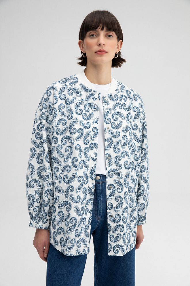 Touche Prive White Paisley Overshirt Jacket With Buttoned Closure Wholesale Clothing Streetwear