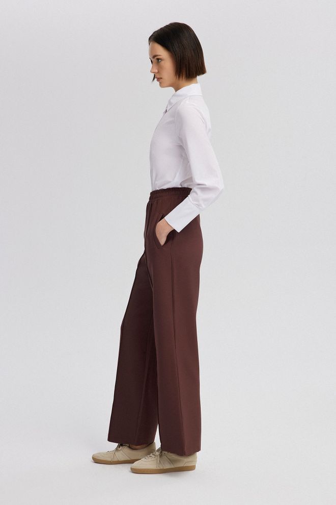 Touche Prive Brown Palazzo Pants With High Waist And Wide Leg Wholesale Clothing Spring