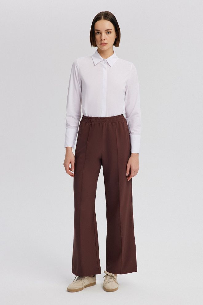 Touche Prive Brown Palazzo Pants With High Waist And Wide Leg Wholesale Clothing 1