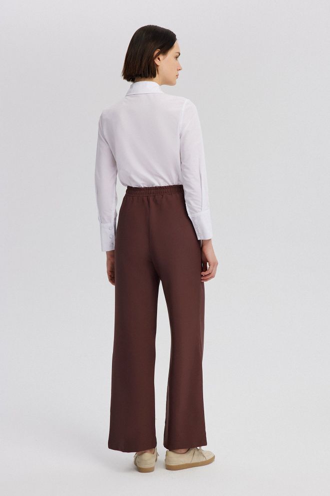 Touche Prive Brown Palazzo Pants With High Waist And Wide Leg Wholesale Clothing Elegant