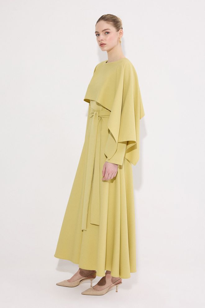 Touche Prive Elegant Yellow A Line Maxi Dress With Long Sleeves Wholesale Clothing 1