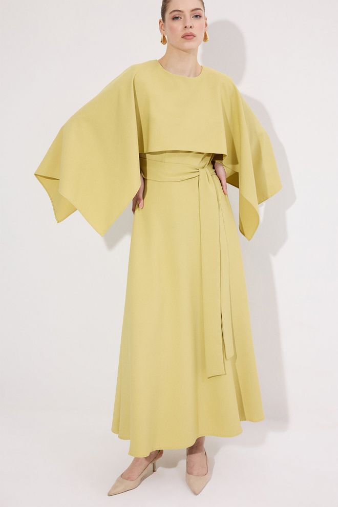 Touche Prive Elegant Yellow A Line Maxi Dress With Long Sleeves Wholesale Clothing Work