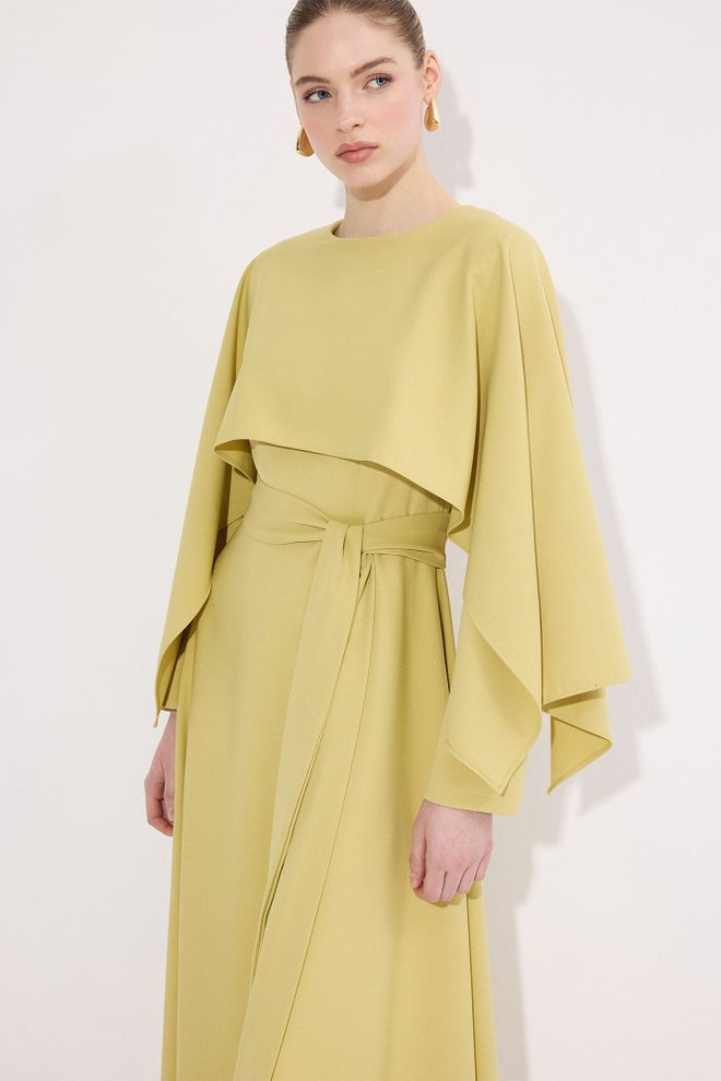 Touche Prive Elegant Yellow A Line Maxi Dress With Long Sleeves Wholesale Clothing Spring