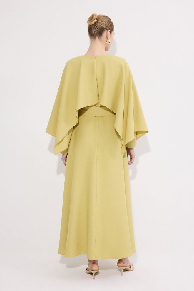 Touche Prive Elegant Yellow A Line Maxi Dress With Long Sleeves Wholesale Clothing Vintage