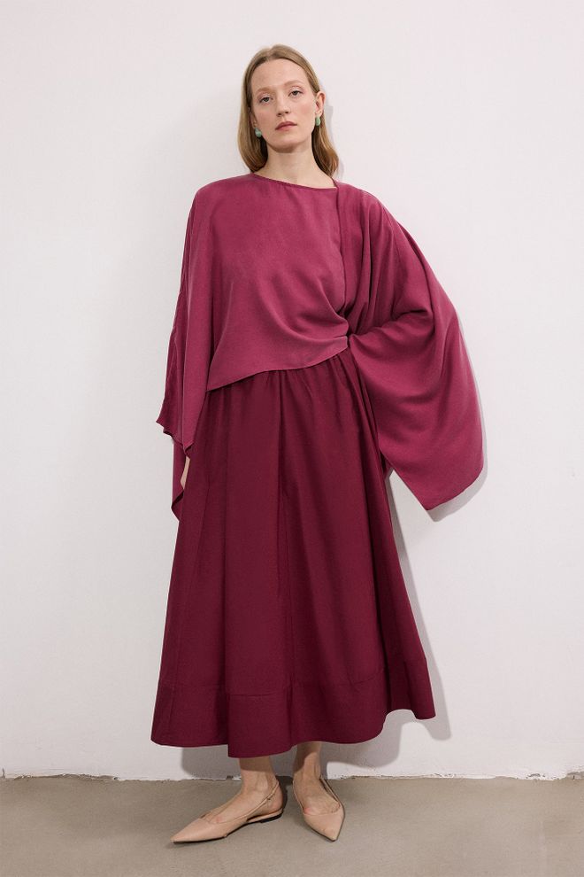 Touche Prive Jupe Rouge Bordeaux Élégante Formelle A Line Maxi Taille Haute Vêtements en gros Modeste