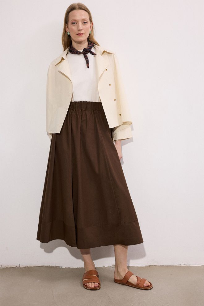 Touche Prive Jupe Brun A Line Midi Taille Haute Fermeture À Tirette Vêtements en gros Modeste