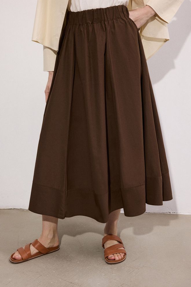 Touche Prive Brown A Line Midi Skirt High Waist Pull On Wholesale Clothing Lounge