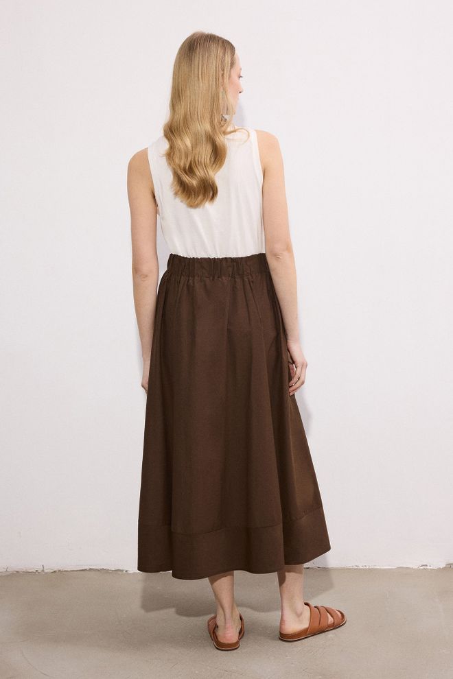 Touche Prive Brown A Line Midi Skirt High Waist Pull On Wholesale Clothing Spring