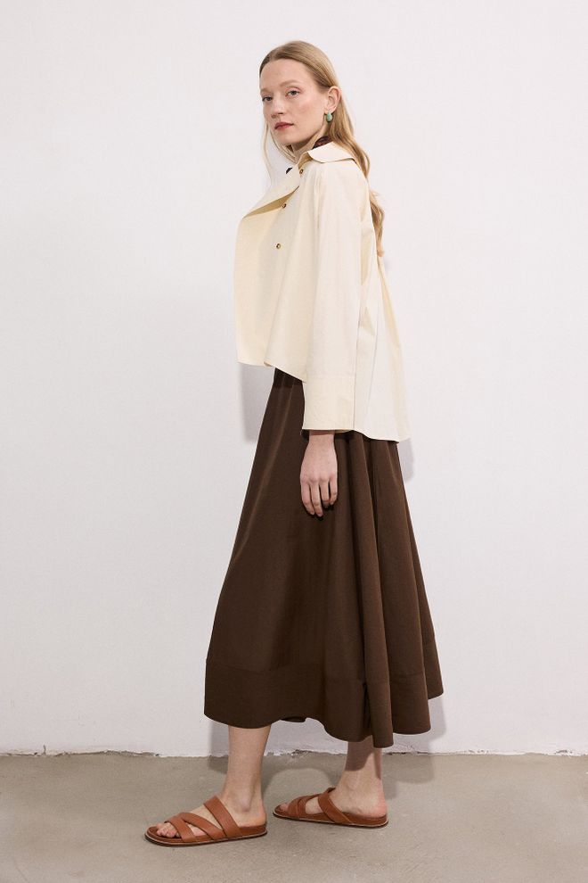 Touche Prive Brown A Line Midi Skirt High Waist Pull On Wholesale Clothing 1