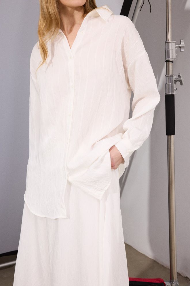 Touche Prive Wit Gestreept Oversized Shirt Met Geribbelde Hals Groothandel Kleding 1