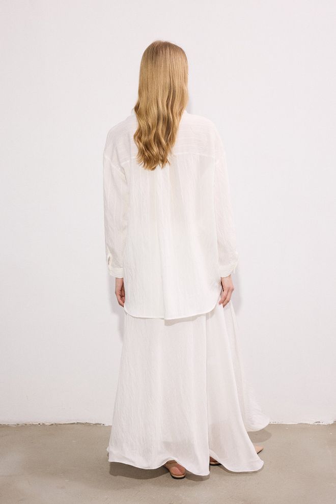 Touche Prive Wit Gestreept Oversized Shirt Met Geribbelde Hals Groothandel Kleding 5