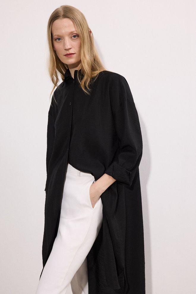 Touche Prive Black Oversized Polo Neck Long Shirt Wholesale Clothing Lounge