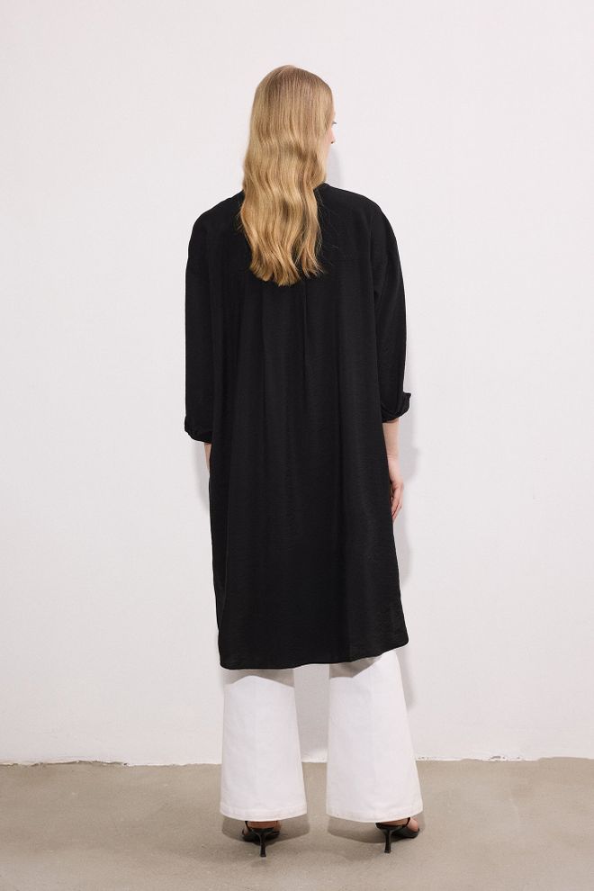 Touche Prive Black Oversized Polo Neck Long Shirt Wholesale Clothing 5