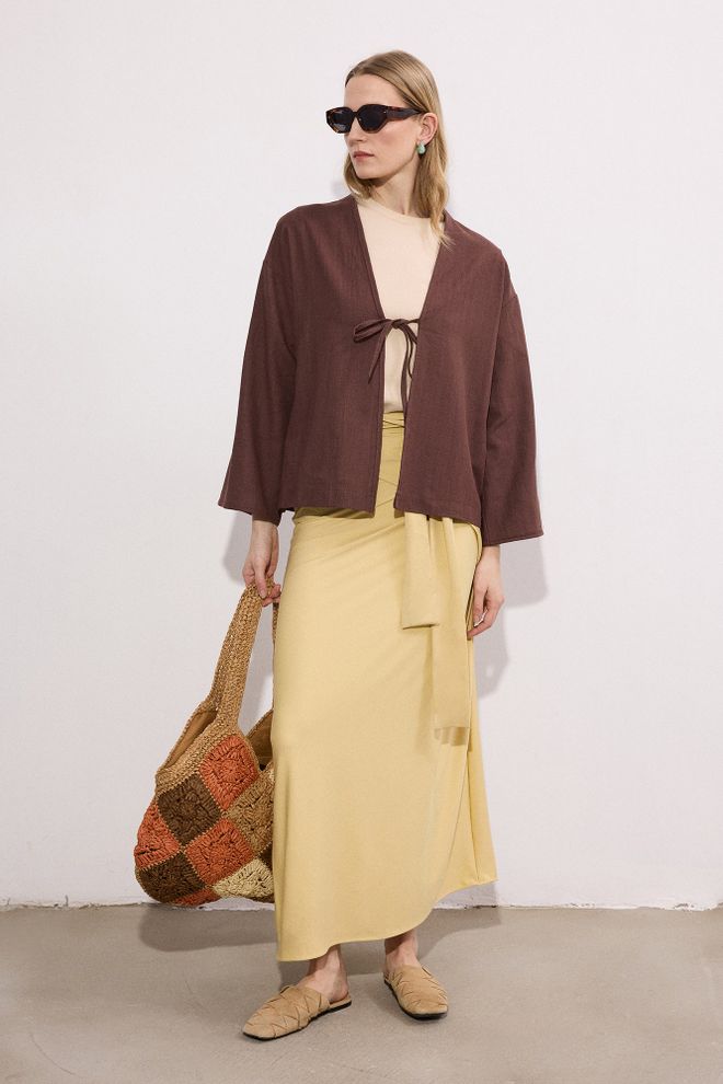 Touche Prive Brown Kimono With Ethnic Elegant Modest Style Wholesale Clothing 1