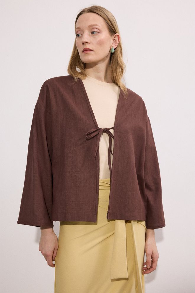 Touche Prive Brown Kimono With Ethnic Elegant Modest Style Wholesale Clothing Casual