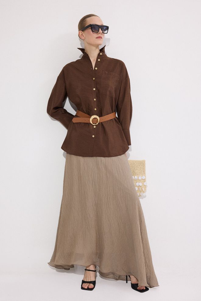 Touche Prive Brown Oversized Casual Buttoned Shirt Wholesale Clothing 1