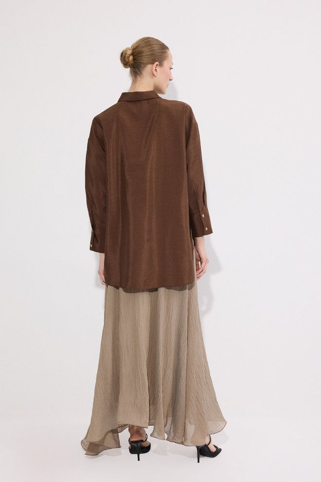 Touche Prive Brown Oversized Casual Buttoned Shirt Wholesale Clothing Formal