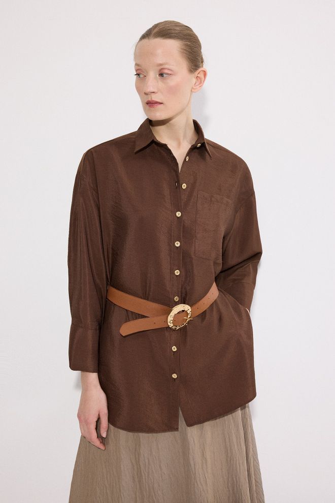 Touche Prive Brown Oversized Casual Buttoned Shirt Wholesale Clothing Lounge