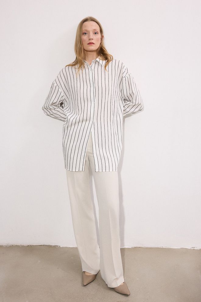 Touche Prive White Oversized Fit Striped Polo Neck Shirt Wholesale Clothing Lounge
