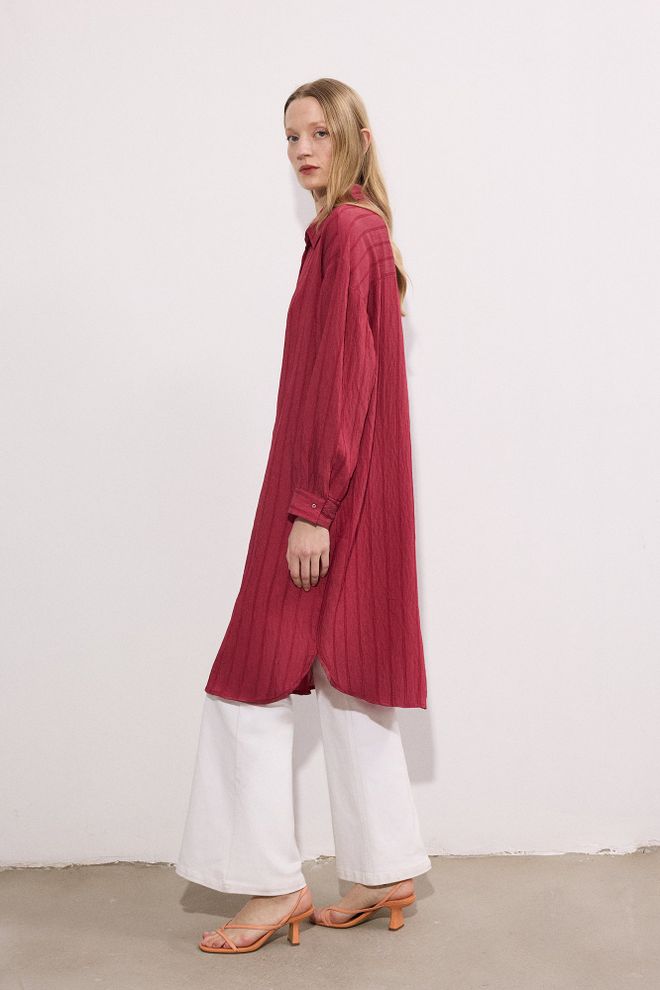 Touche Prive Bordo Rdeča Črtasta Dolgi Rokav Majica Oblačila na debelo Ležerno