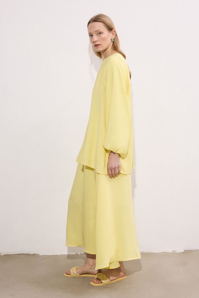 Touche Prive Yellow Modest Oversized Tunic With Boat Neck Wholesale Clothing 1
