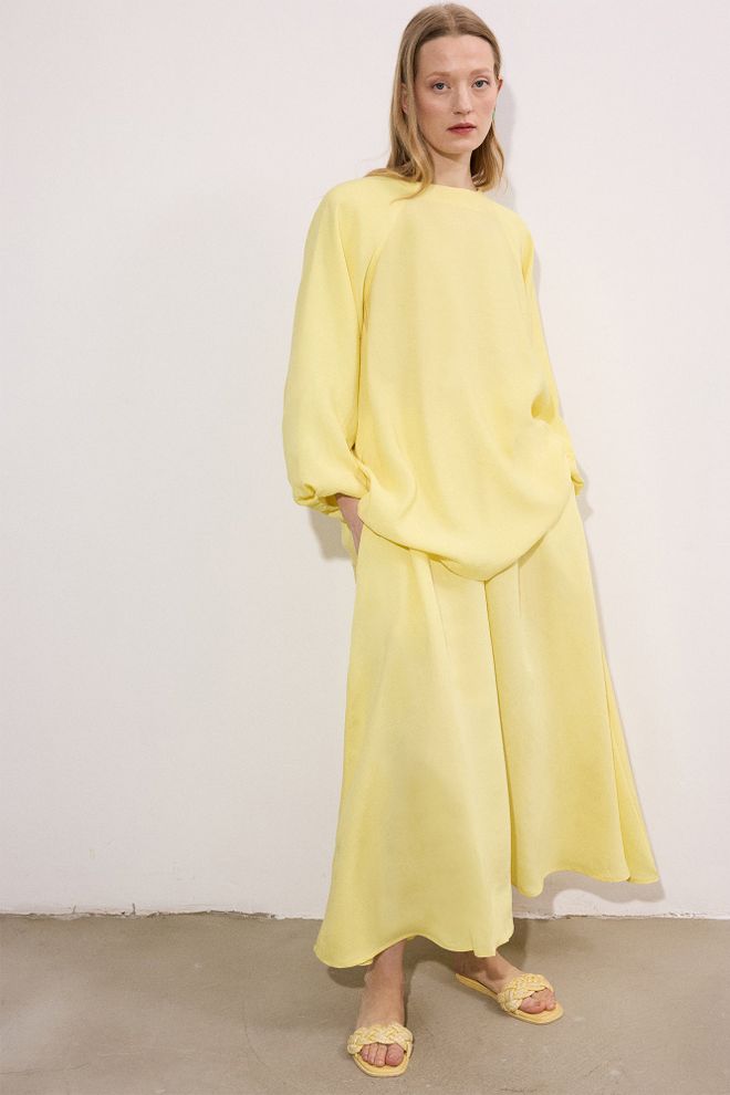 Touche Prive Yellow Modest Oversized Tunic With Boat Neck Wholesale Clothing Casual