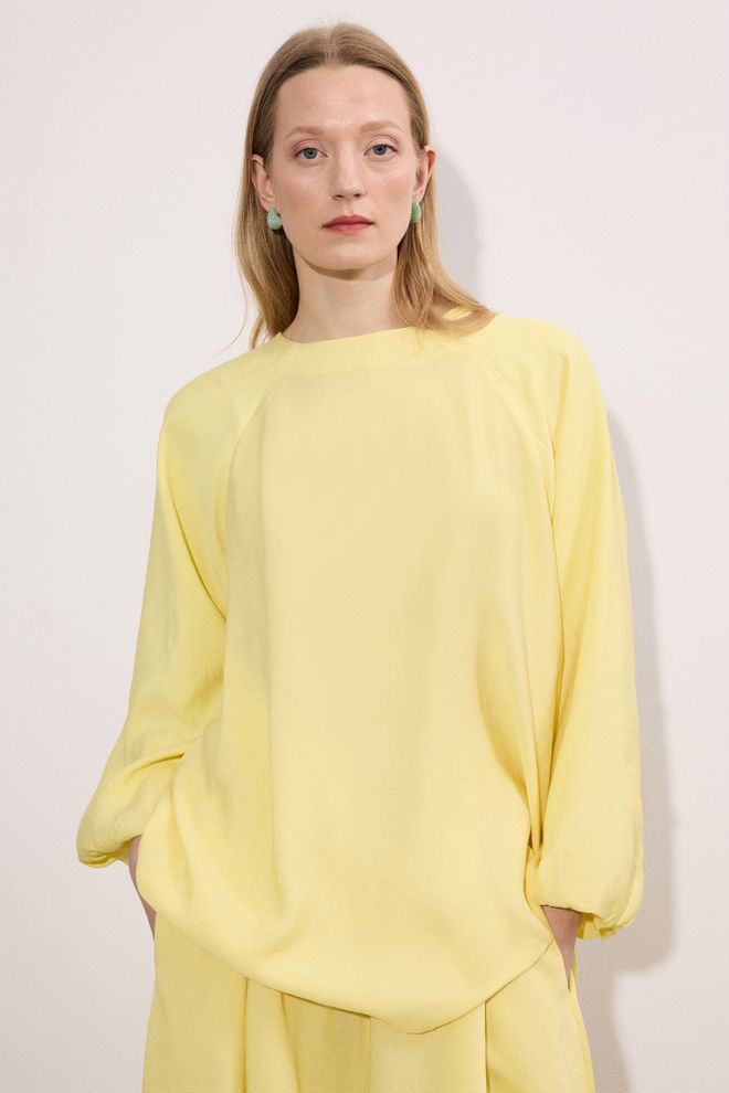 Touche Prive Yellow Modest Oversized Tunic With Boat Neck Wholesale Clothing Spring