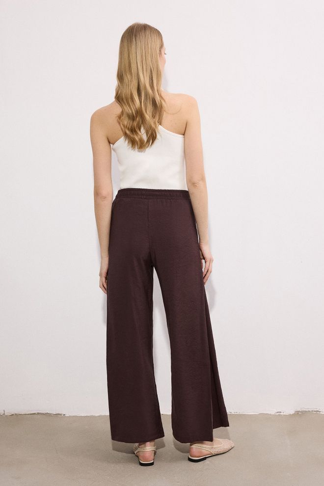 Touche Prive Brown Palazzo Pants With Wide Leg And Drawstring Wholesale Clothing Lounge