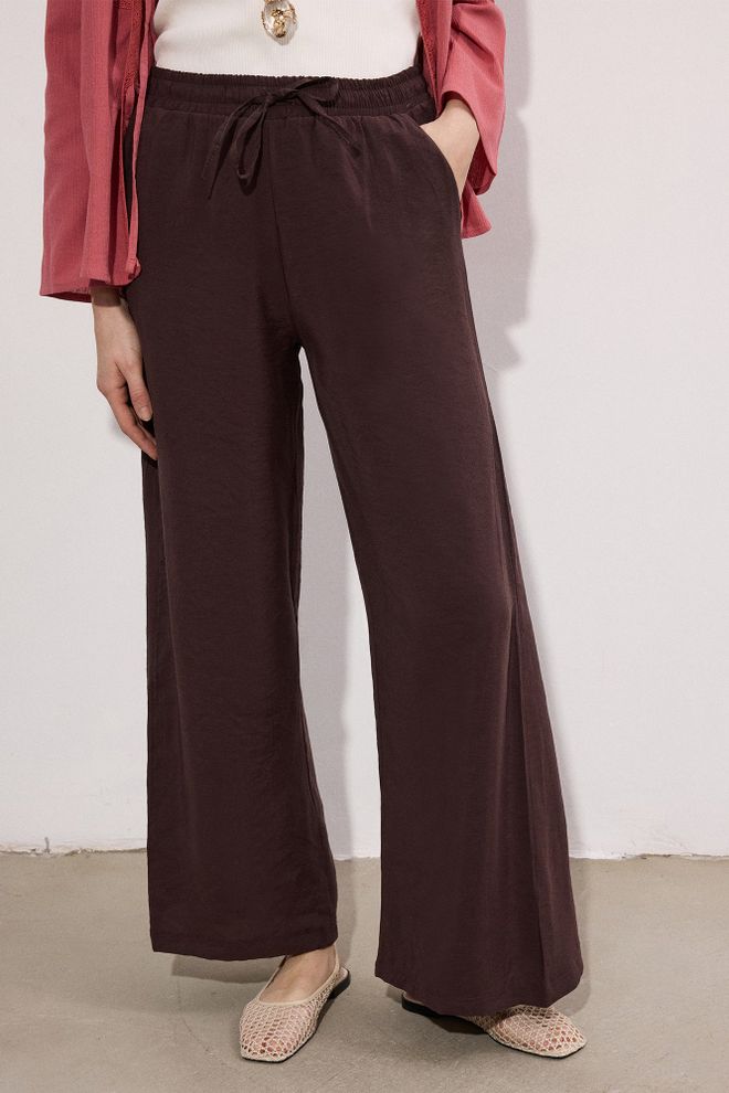 Touche Prive Brown Palazzo Pants With Wide Leg And Drawstring Wholesale Clothing Elegant