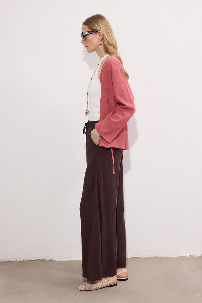 Touche Prive Brown Palazzo Pants With Wide Leg And Drawstring Wholesale Clothing 1