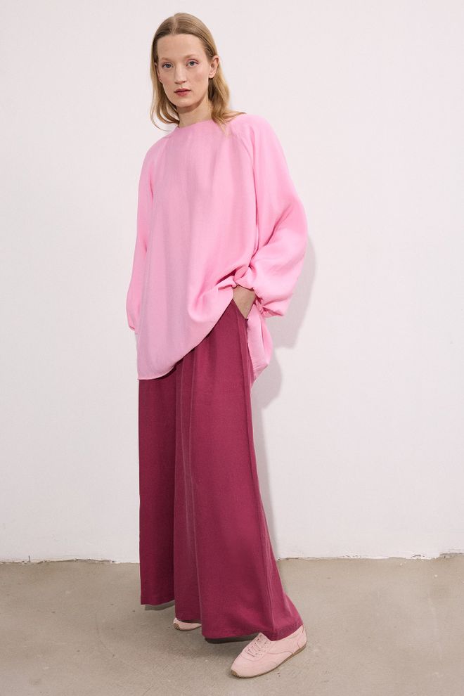 Touche Prive Pink Oversized Fit Tunic With Balloon Sleeves Wholesale Clothing Lounge
