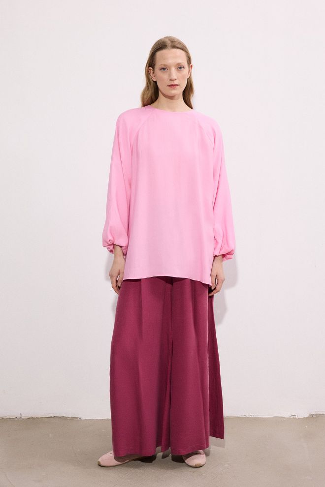 Touche Prive Pink Oversized Fit Tunic With Balloon Sleeves Wholesale Clothing 1
