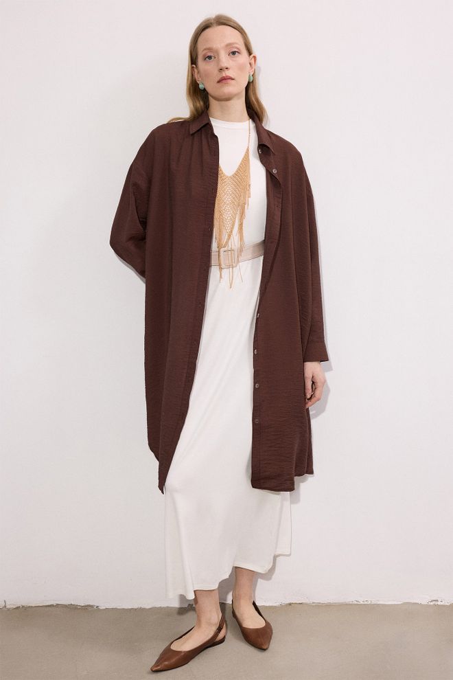 Touche Prive Rjava Priložnostna Elegantna Dolga Majica Oblačila na debelo Skromno