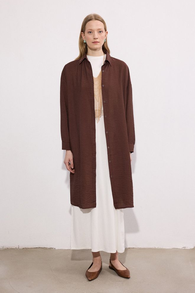 Touche Prive Brown Casual Elegant Long Shirt Wholesale Clothing Spring
