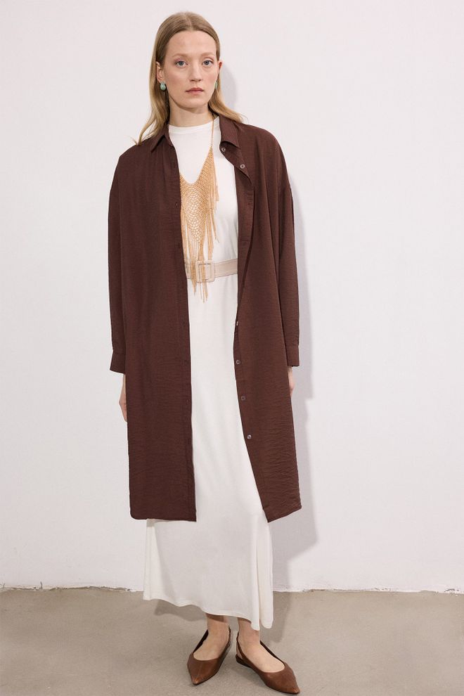 Touche Prive Brown Casual Elegant Long Shirt Wholesale Clothing 1